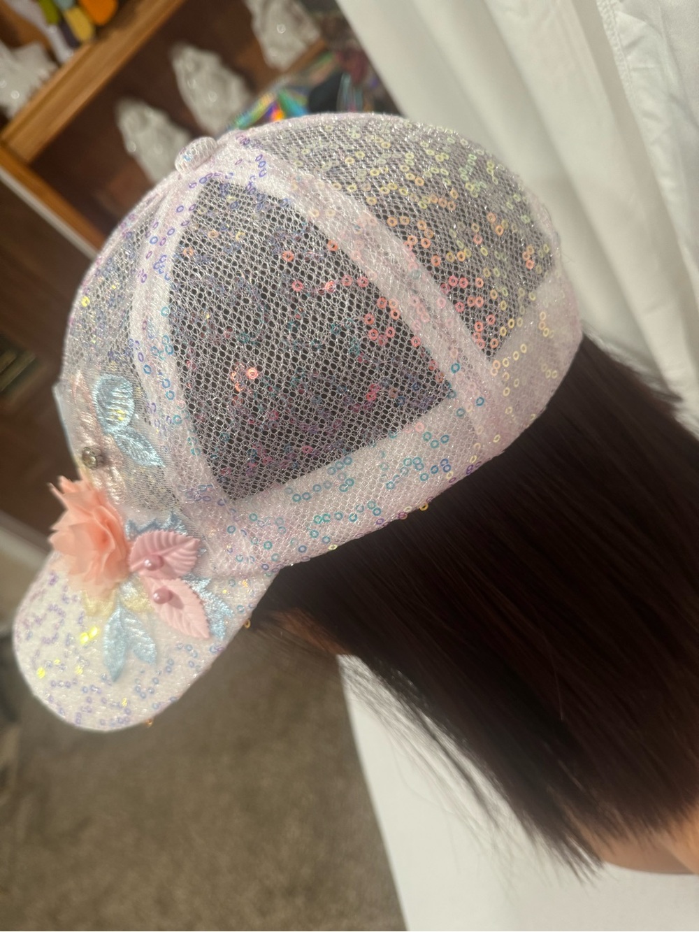 Embellished Floral Sequin Baseball Cap - Picture 4 of 8